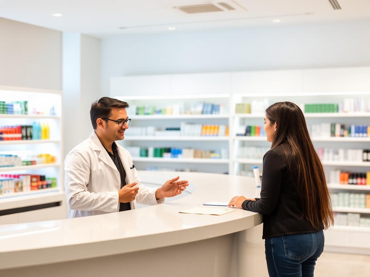 Pharmacist consulting patient